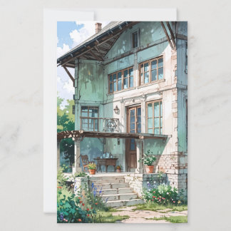 Aquarellfarben-Vintage Hausillusionskarte