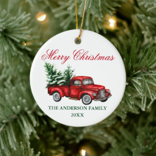 Aquarellfarben Vintager Truckbaum Weihnachten Keramik Ornament