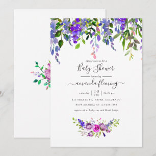 Aquarellfarben Violet Blumendusche Einladung