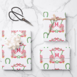 Aquarellfarben Weihnachten Boots Monogram Wappen Geschenkpapier Set