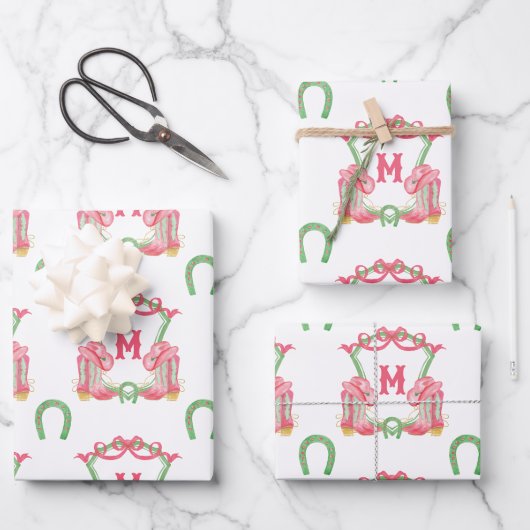 Aquarellfarben Weihnachten Boots Monogram Wappen Geschenkpapier Set (Vorderseite)