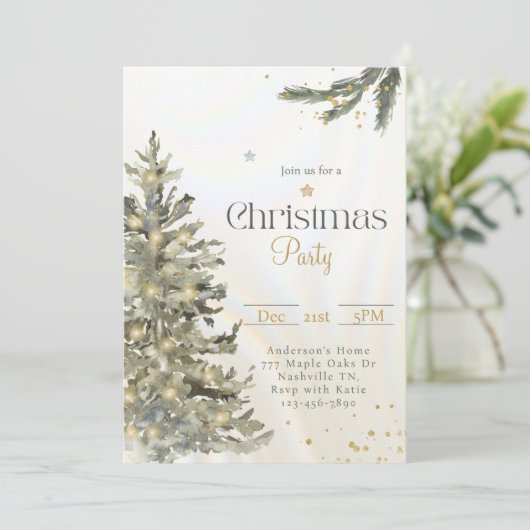 Aquarellfarben Weihnachtsbaum Weihnachtsweihnachts Einladung (Stehend Vorderseite)