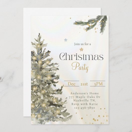 Aquarellfarben Weihnachtsbaum Weihnachtsweihnachts Einladung (Vorne/Hinten)