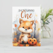 Aquarellfarben Weiß & Braun Happy Fox 1. Geburtsta Einladung (Stehend Vorderseite)