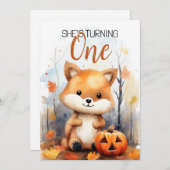 Aquarellfarben Weiß & Braun Happy Fox 1. Geburtsta Einladung (Vorne/Hinten)