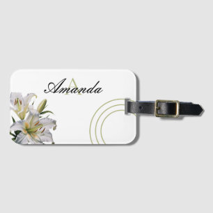 Aquarellfarben Weiß und Grüne Lilie Chic Monogramm Gepäckanhänger