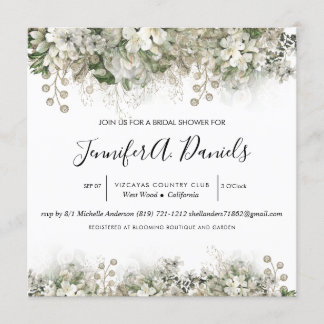 Aquarellfarben Weißblut Brautdusche Einladung