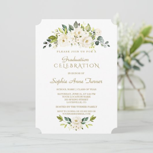 Aquarellfarben Weißblütenschüler Einladung (Stehend Vorderseite)