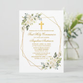 Aquarellfarben Weißer Georahmen Gold-Kommunion Einladung (Stehend Vorderseite)