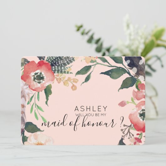 Aquarellfarben werden Sie mein Name für eine Bride Einladung (Stehend Vorderseite)