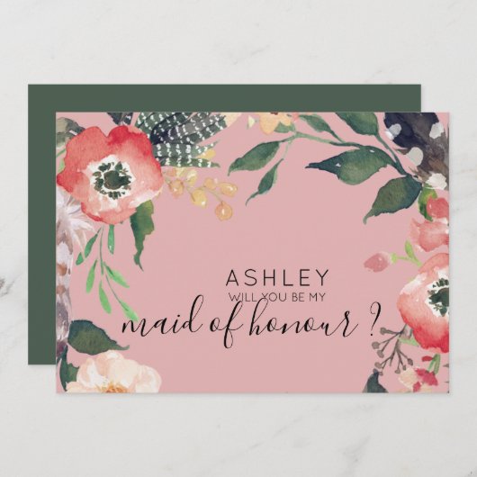 Aquarellfarben werden Sie mein Name für eine Bride Einladung (Vorne/Hinten)