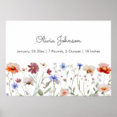 Aquarellfarben Wildblume Meadow Baby Birth Stats Poster (Vorne)