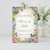 Aquarellfarben-Wildblume STD mit Schmetterlingen Save The Date (Stehend Vorderseite)