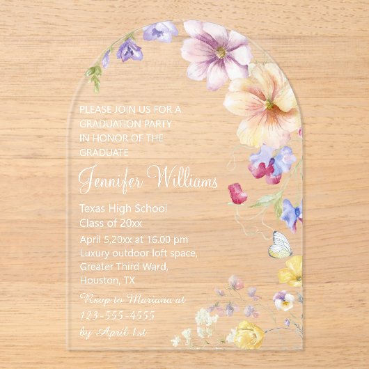 Aquarellfarben-Wildblumen, Abschluss Acryleinladungen (Vorderseite)