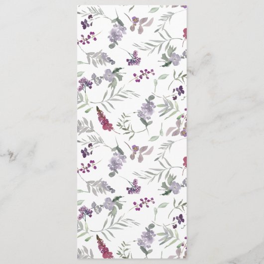 Aquarellfarben Wildblumen Bläserstuhl Lavendel Unt Menükarte (Rückseite)