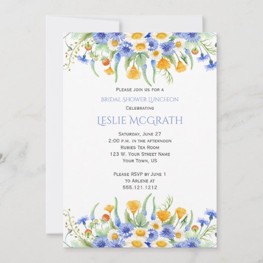 Aquarellfarben Wildblumen Brautdusche Einladung (Vorderseite)