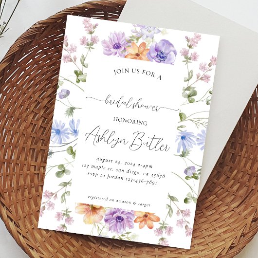 Aquarellfarben Wildblumen Brautdusche Einladung