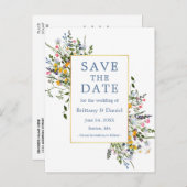 Aquarellfarben Wildblumen Dusty Blue Save the Date Postkarte (Vorne/Hinten)