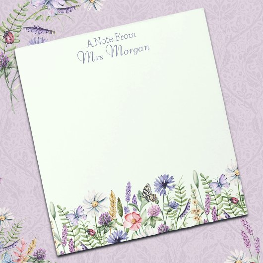 Aquarellfarben-Wildblumen, Ein Hinweis des Lehrers Notizblock