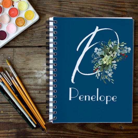 Aquarellfarben-Wildblumen Eukalyptus-Urblau Notizblock