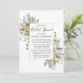 Aquarellfarben Wildblumen Gold Dusty Blue Dusche Einladung (Stehend Vorderseite)