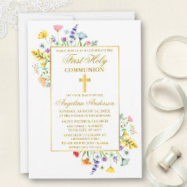 Aquarellfarben Wildblumen Gold Erste Kommune Einladung