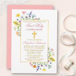 Aquarellfarben Wildblumen Gold Rosa Erste Kommune Einladung