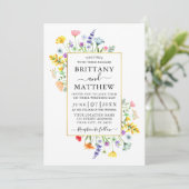 Aquarellfarben-Wildblumen Goldrahmen-Hochzeit Einladung (Stehend Vorderseite)