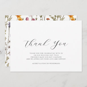 Aquarellfarben Wildblumen Hochzeitsflat Danke Kart