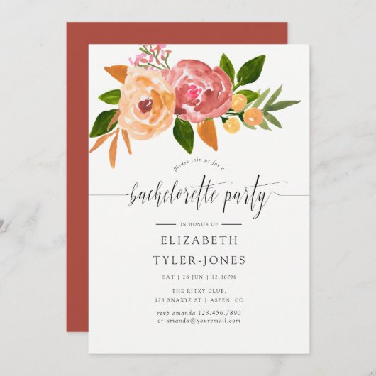 Aquarellfarben Wildblumen Junggeselinnen-Abschied Einladung (Vorne/Hinten)
