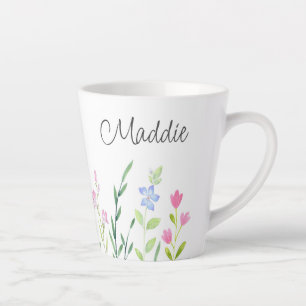 Aquarellfarben Wildblumen Latte Tasse
