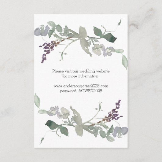 Aquarellfarben Wildblumen Lavendel Begleitkarte (Rückseite)