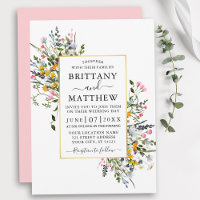 Aquarellfarben Wildblumen mit goldfarbenem Rosa