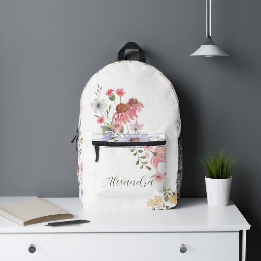 Aquarellfarben-Wildblumen Personalisierter Skriptn Bedruckter Rucksack