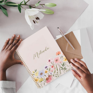 Aquarellfarben-Wildblumen Personalisierter Skriptn Planer