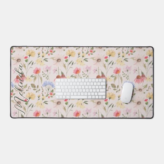 Aquarellfarben-Wildblumen Personalisierter Skriptn Schreibtischunterlage (Tastatur & Maus)