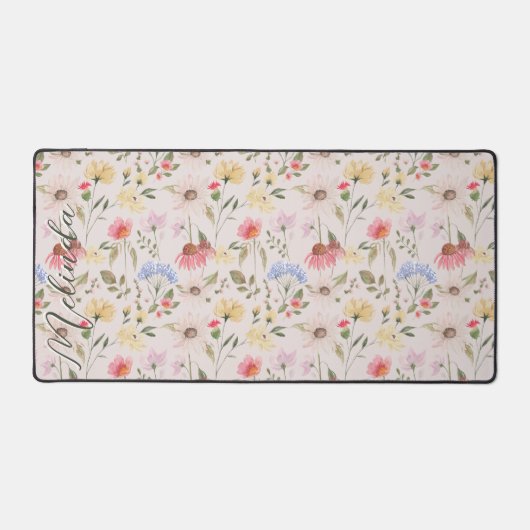 Aquarellfarben-Wildblumen Personalisierter Skriptn Schreibtischunterlage (Vorderseite)