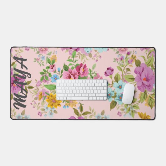Aquarellfarben Wildblumen Personalisierter Skriptn Schreibtischunterlage (Tastatur & Maus)