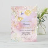 Aquarellfarben Wildblumen Regenbogen Geburtstag Einladung (Stehend Vorderseite)