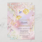 Aquarellfarben Wildblumen Regenbogen Geburtstag Einladung (Vorne/Hinten)