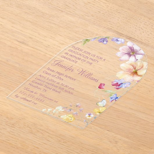 Aquarellfarben-Wildblumen Rosa-Script-Abschluss Acryleinladungen (Ablage )