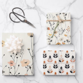 Aquarellfarben Wildblumen Rustikale Ästhetik Botan Geschenkpapier Set