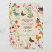 Aquarellfarben Wildblumen Schmetterlinge Geburtsta Einladung (Vorne/Hinten)