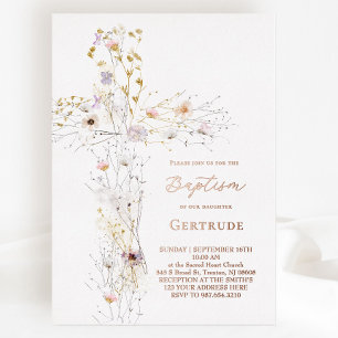 Aquarellfarben Wildblumen überqueren Taufe Folieneinladung