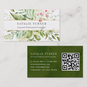 Aquarellfarben Wilde Blumenfolien mit QR-Code Visitenkarte