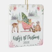 Aquarellfarben Woodland Tiere Floral 1. Weihnachte Keramikornament (Rechts)