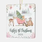 Aquarellfarben Woodland Tiere Floral 1. Weihnachte Keramikornament (Links)