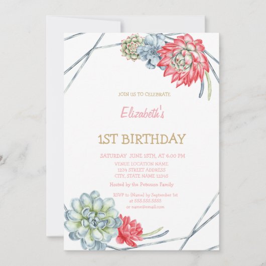 Aquarellfarben Wüste Rote Sukkulturen gestreift Ge Einladung (Vorderseite)