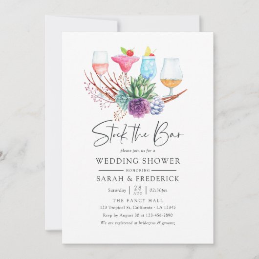 Aquarellfarben-Wüstensukkulturen Stock die Bar Einladung (Vorderseite)