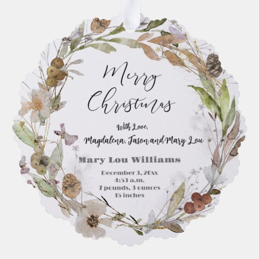 Aquarellfarben zarter Sturz neues Baby Ornament Karte (Rückseite)